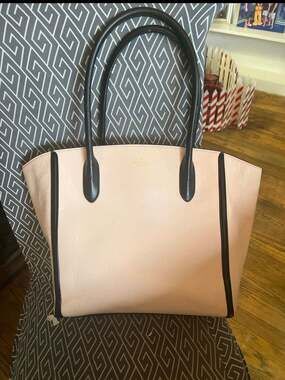 Kate Spade Caroline Queeney Pink Leather Tote with Black Trim